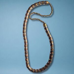 Vintage Mixed Metal heishi-style Disc Bead Necklace with Brass Barrel Clasp